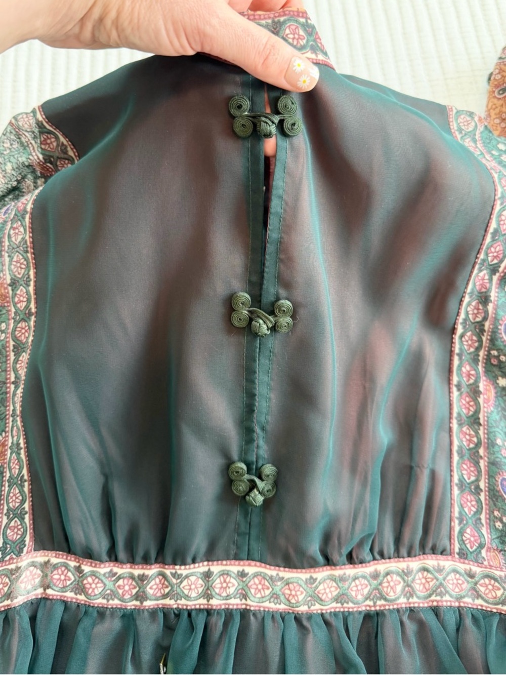 1970’s Vintage Bohemian Prairie Paisley Chiffon Maxi Dress by AJ Bari - Picture 10 of 10